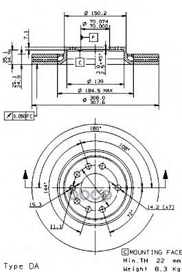 Диск Тормозной Передн Opel: Astra G Наклонная Задняя Часть 98-05 Brembo арт. 09.9369.11