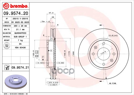 Диск Тормозной Uv Coated | Перед | Brembo арт. 09957421