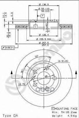 Диск Тормозной Передн Fiat: Scudo Combinato 96-, Scudo Фургон 96-, Ulysse 97-02 Brembo арт. 09.9631.34