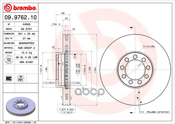 Диск Тормозной Brembo арт. 09.9762.10