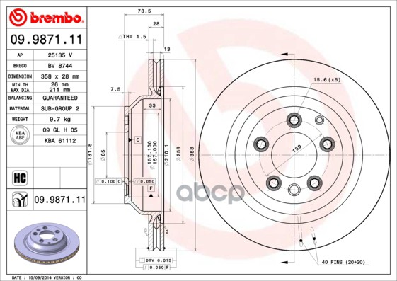 Диск тормозной 09.9871.11 Brembo арт. 09.9871.11