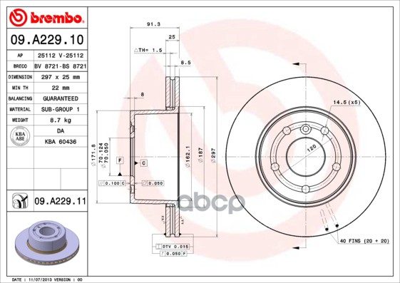 Диск Тормозной Передн Land Rover Discovery Ii (Lj, Lt) (11/98-06/04) F Brembo арт. 09.A229.11