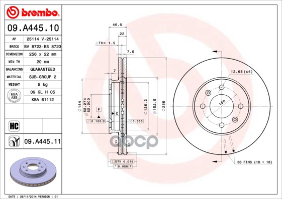 Диск Тормозной Окраш. Fr Hy Acc-10, I20 08-(+Esp), Kia Brembo арт. 09A44511
