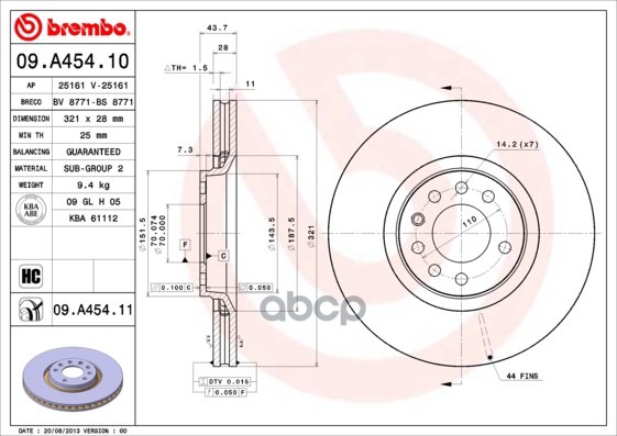 Диск Тормозной Opel: Astra H 2.0 Turbo 04- Brembo арт. 09.A454.11