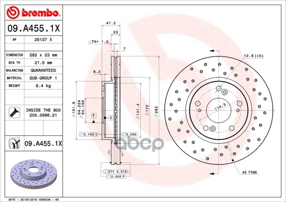 Диск Тормозной Xtra | Перед | Brembo арт. 09A4551X