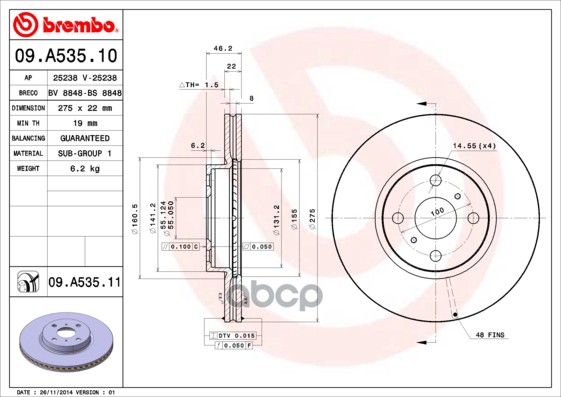 Диск Тормозной Uv Coated | Перед | Brembo арт. 09A53511