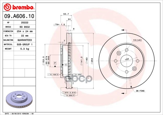 Диск Тормозной Standard | Перед | Brembo арт. 09A60610