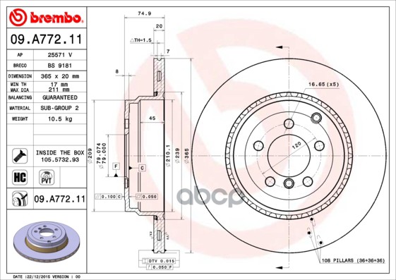 Диск Тормозной Задн Land Rover Range Rover Iii 09-12 Brembo арт. 09.A772.11