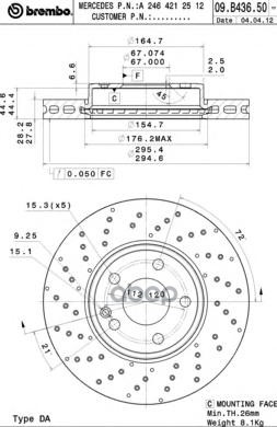 Диск тормозной перфорированный 09.B436.51 Brembo арт. 09.B436.51