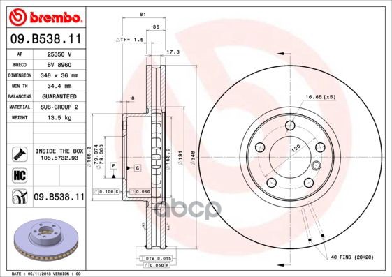 Диск Тормозной Uv Coated | Перед | Brembo арт. 09B53811