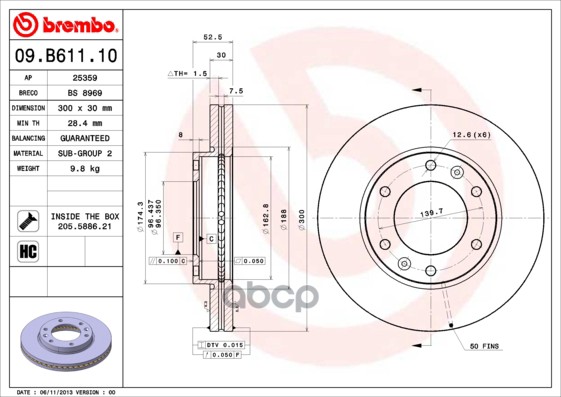 Диск тормозной 09.B611.10 Brembo арт. 09.B611.10