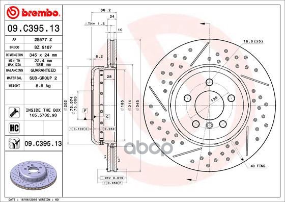 Диск Тормозной Задний Bmw 3 (F30, F80) 03/11>/Bmw 3 Gran Turismo (F34) 07/12>/Bmw 3 Touring (F31) 07 Brembo арт. 09C39513