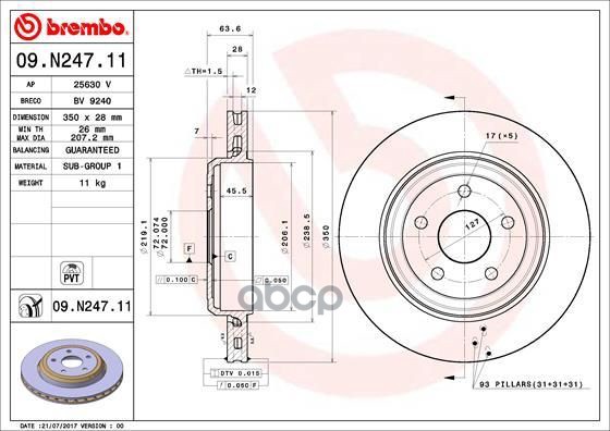 Диск Тормозной Uv Coated | Зад | Brembo арт. 09N24711