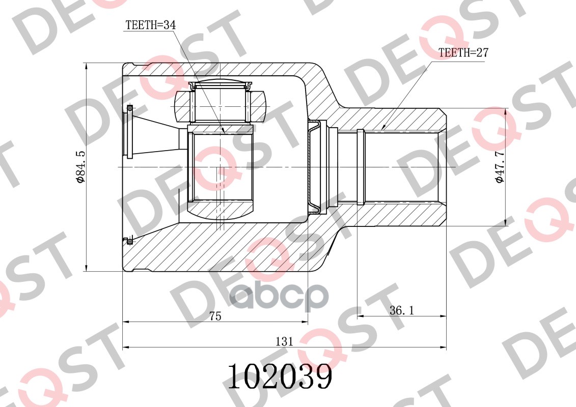ШРУС SSANGYONG KYRON 05-12/ACTYON 01-09/REXTON 02- внутренний трипоидный DEQST арт. 102039