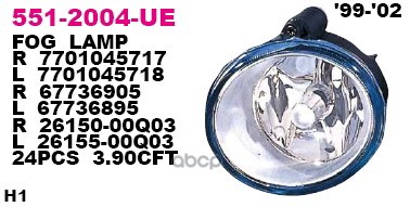 Фара Противотуманная Передн Лев Renault: Laguna I 05.98-,Megane 03.99- Depo арт. 551-2004L-UE