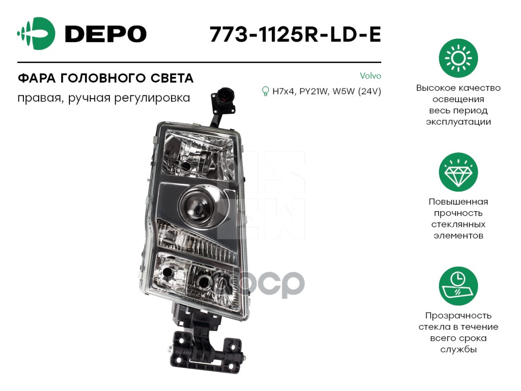 Фара Головная Правая Без Коррект. С Кругл. Фишкой Fh12 New Depo 7731125Rlde Depo арт. 7731125RLDE