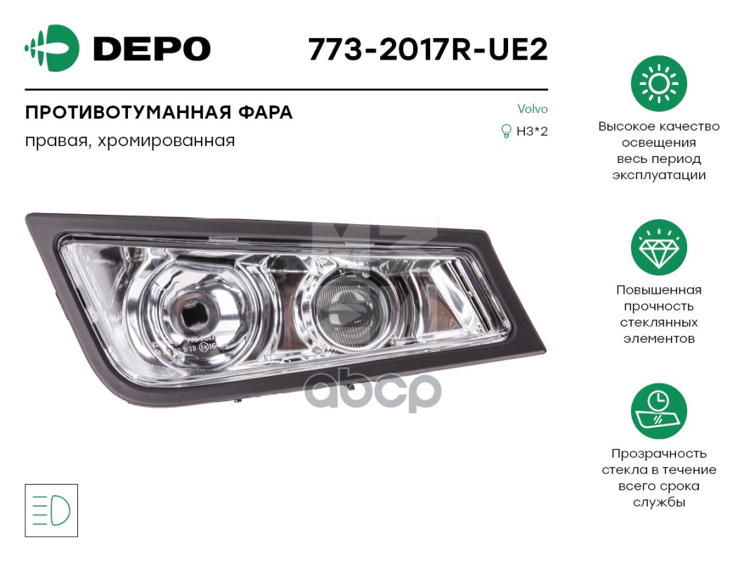Фара П/Т 2 Линзы Правая Черная Рамка Volvo Fh/Fm Depo арт. 7732017RUE2