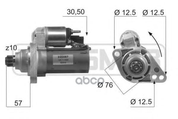 Стартер VW CADDY III, GOLF VI, PASSAT 1.1kw Era арт. 220467