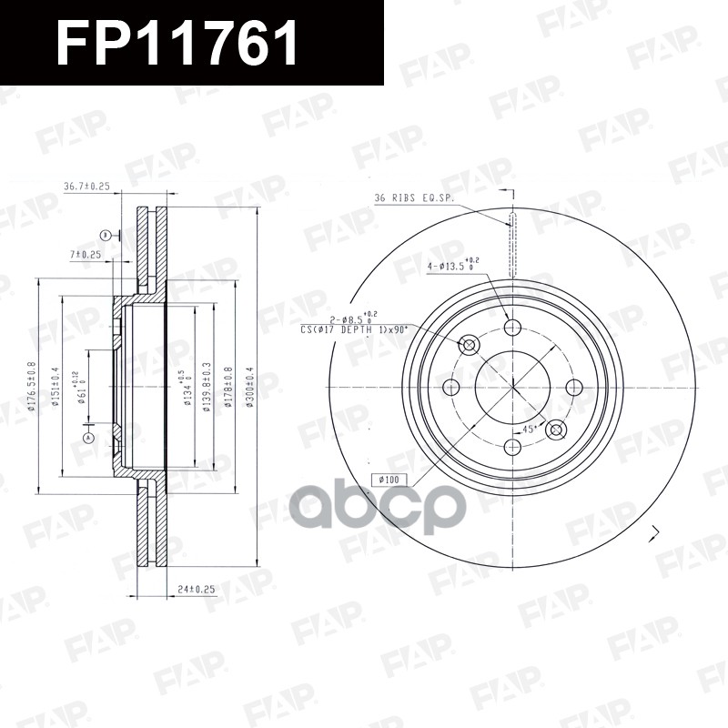 Тормозной диск с покрытием GEOMET FP11761 FAP арт. FP11761