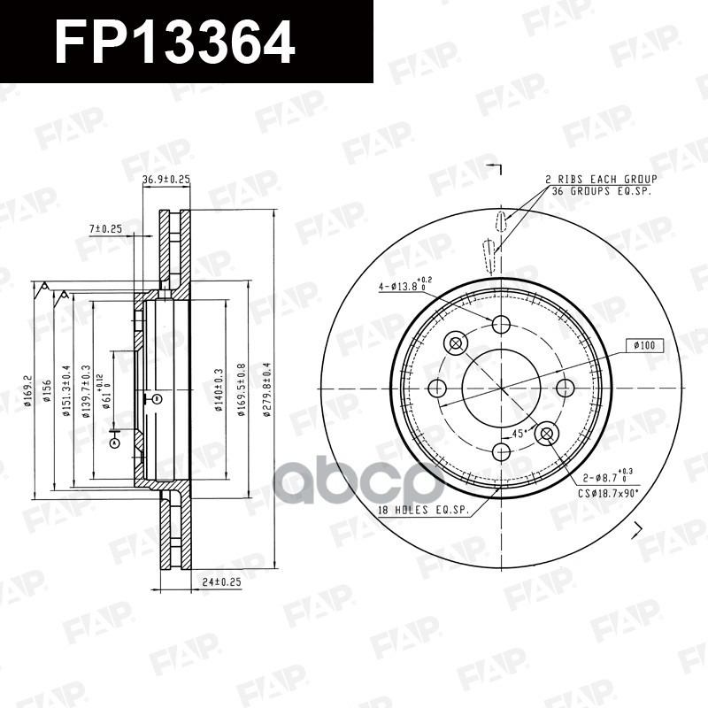 Тормозной диск с покрытием GEOMET FP13364 FAP арт. FP13364