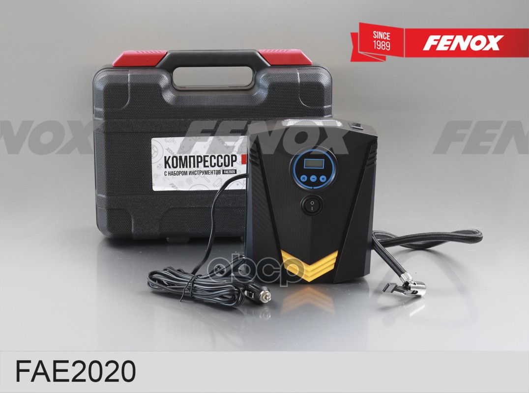 Компрессор с фонарем и набором инструментов в кейсе ABS пластик, металл, PVC, 12В, 10А, 120Вт, 35л.м FENOX арт. FAE2020