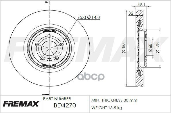 Диск Тормозной Передний Infiniti Fx30d [2010- ], Infiniti Fx37 3.7 [2008- Fremax Bd4270 FREMAX арт. BD4270