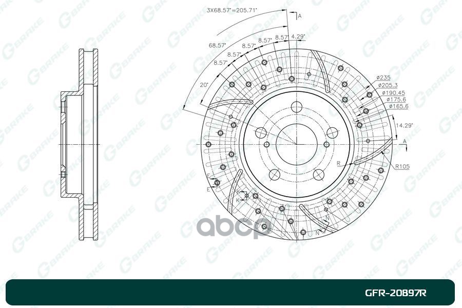 Диск тормозной перфорированный вентилируемый правый GFR20897R G-BRAKE арт. GFR20897R