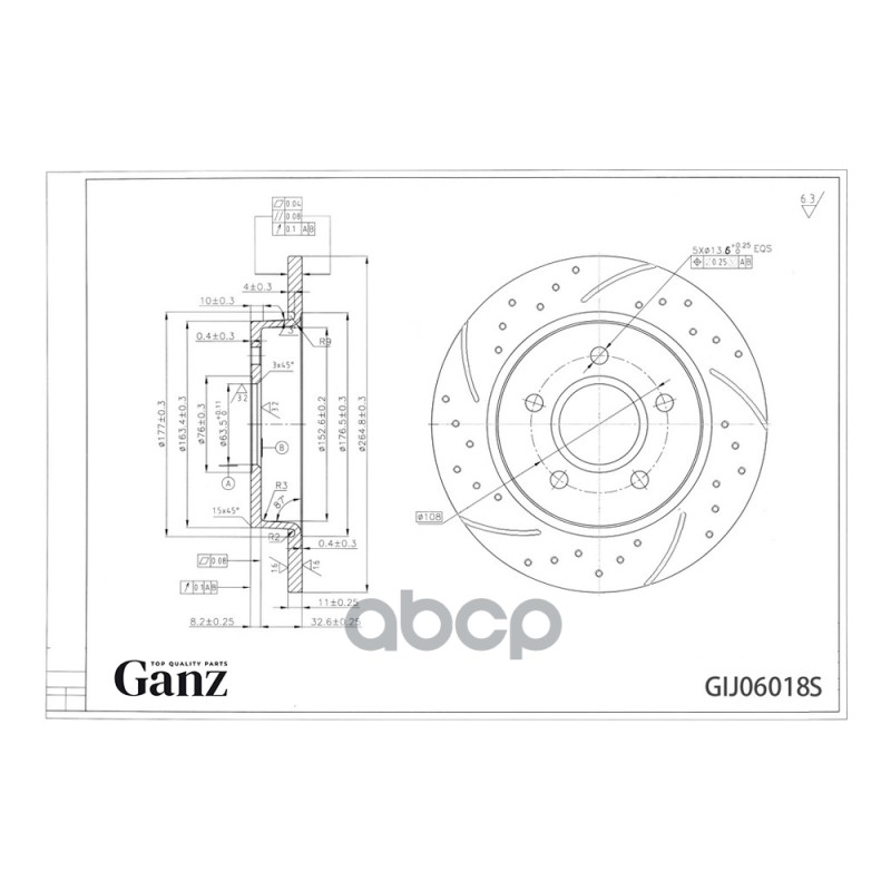 Диск Тормозной Задний Перфорированный Pro-Line С Покрытием (Компл.2 Шт) Ford Focus 2 Ganz Gij06018s GANZ арт. GIJ06018S