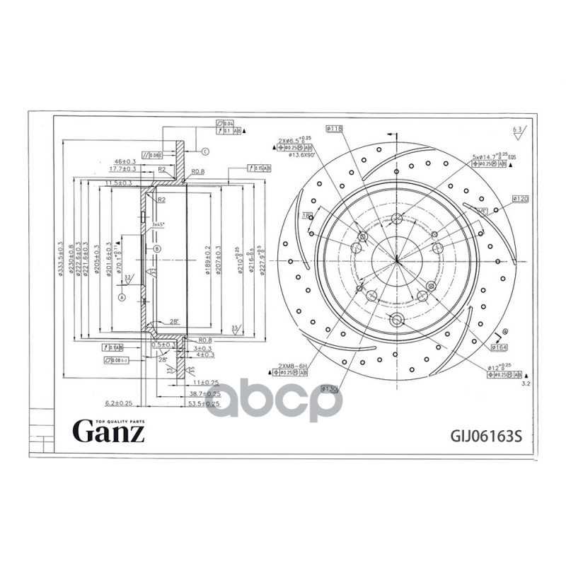 Диск тормозной задний перфорированный PRO-Line с покрытием (компл.2 шт) ACURA MDX/HONDA Pilot GANZ GIJ06163S GANZ арт. GIJ06163S