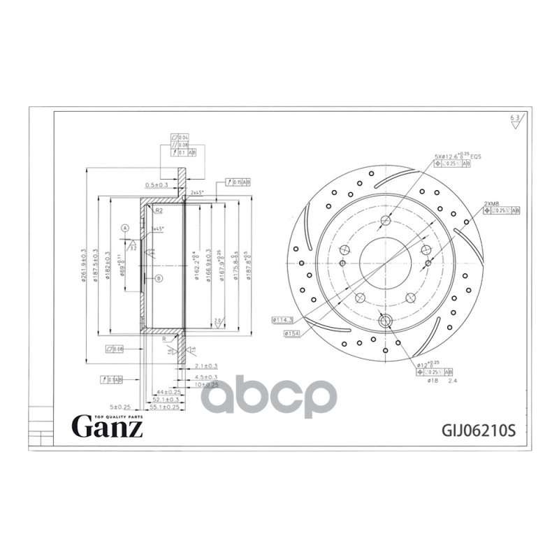 Диск тормозной задний перфорированный PRO-Line с покрытием (компл.2 шт) MITSUBISHI Galant 2003-> mot.2,4L GANZ GIJ06210S GANZ...