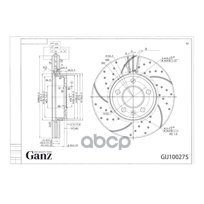 Диск Тормозной Передний Перфорированный Pro-Line С Покрытием (Компл.2 Шт) Vag Vw Touareg Ganz Gij10027s GANZ арт. GIJ10027S