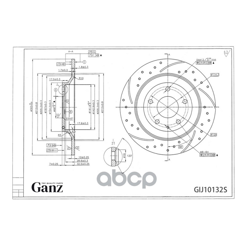 Диск Тормозной Задний Перфорированный Pro-Line С Покрытием (Компл.2 Шт) Mazda Cx-5 Ganz Gij10132s GANZ арт. GIJ10132S