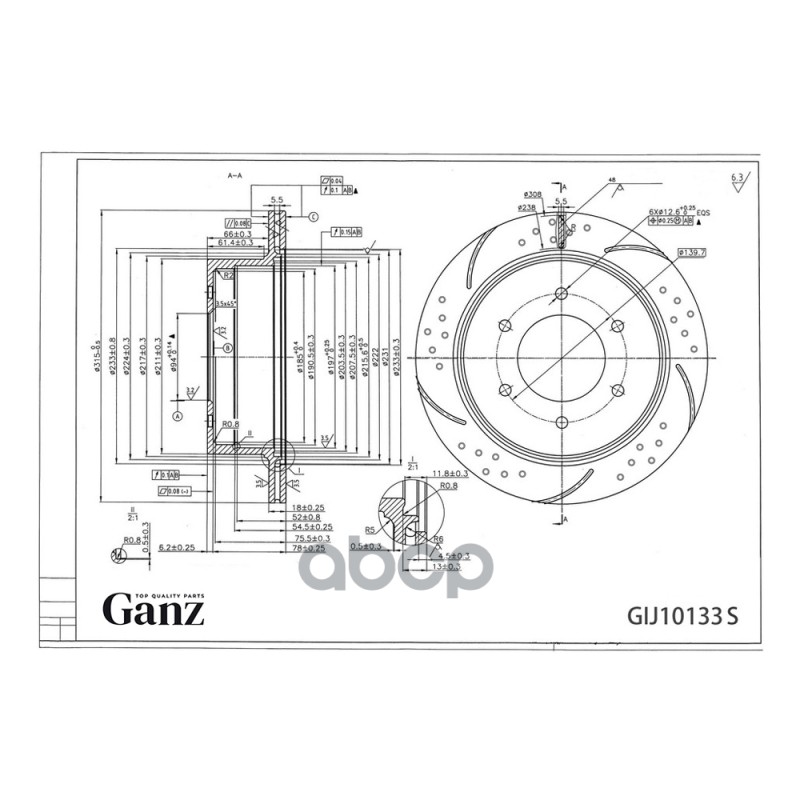 Диск тормозной задний перфорированный PRO-Line с покрытием (компл.2 шт) MITSUBISHI PAJERO SPORT 08- GANZ GIJ10133S GANZ арт. ...