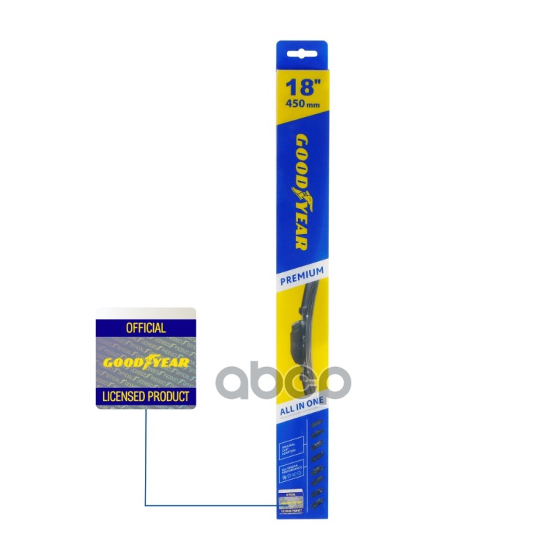Щетка стеклоочистителя бескаркасная Premium 450мм 9 адаптеров GOODYEAR арт. GY000438