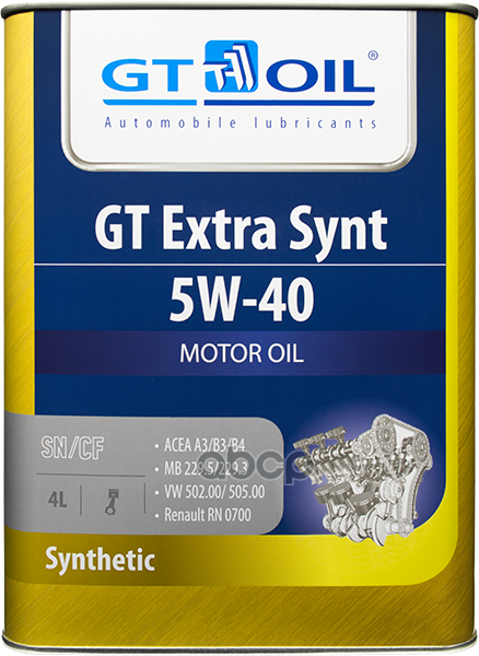 GT OIL Масло GT Extra Synt  SAE 5W-40  API SN/CF син.  4 л