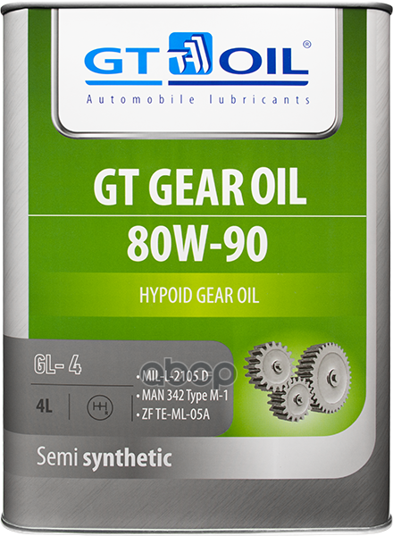 Масло трансмиссионное полусинтетическое Gear Oil 80W90 GL-4 4л GT OIL арт. 8809059407769