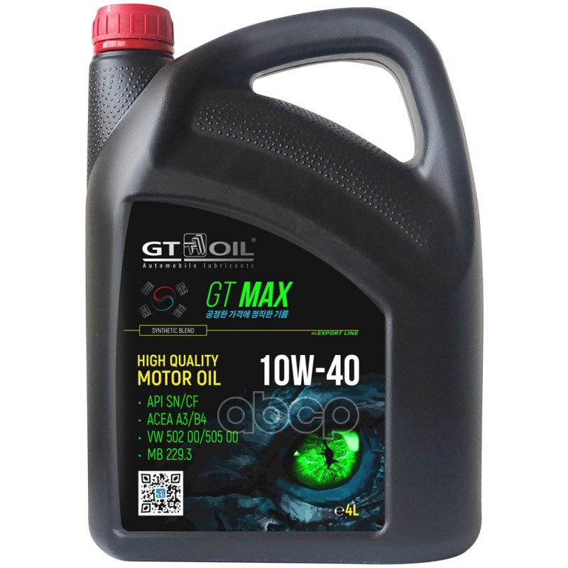 GT OIL Масло моторное полусинтетическое GT Max 10W40 SN/CF, A3/B4 4л