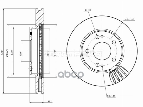 Диск тормозной (Спереди) Mitsubishi Lancer 02-10 / Outlander 02-09 HOSU арт. HSDB0150