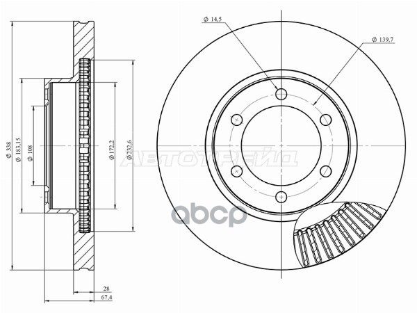 Диск тормозной (Спереди) Toyota Land Cruiser Prado (J120) 02-09 / Lexus GX 02-09 HOSU арт. HSDB0169