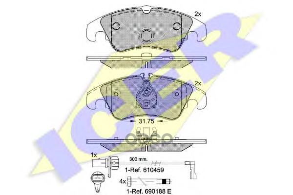 Колодки торм. дисковые передние Audi A4 IV B8 (8K2) 08.2007-09.2016 Icer арт. 181862