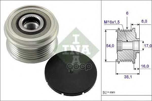 Шкив генератора OPEL ASTRA H 1.4, FIAT DOBLO 1.3JTD, BMW 318d/320d E90 535006310 Ina арт. 535006310