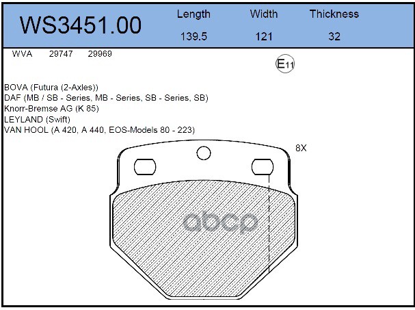 Колодки Тормозные Дисковые Hcv JEENICE арт. WS345100