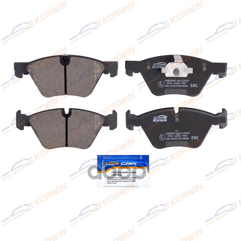 Колодки Тормозные Дисковые Перед. Bmw 1 (E81/E82/E87) 06-/Bmw 3 (E90/E91/E92) 04- KORWIN арт. KWBP0055