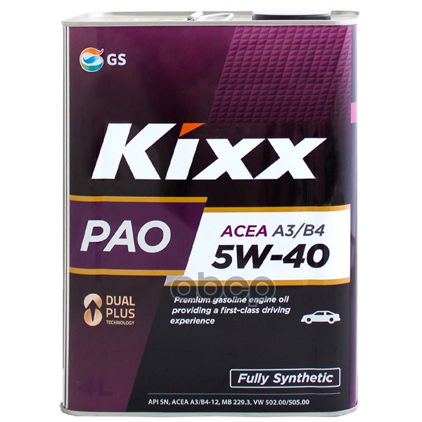 Kixx Масло моторное Kixx PAO 5w-40 API SN/CF, ACEA A3/B4 4л L211044TE1