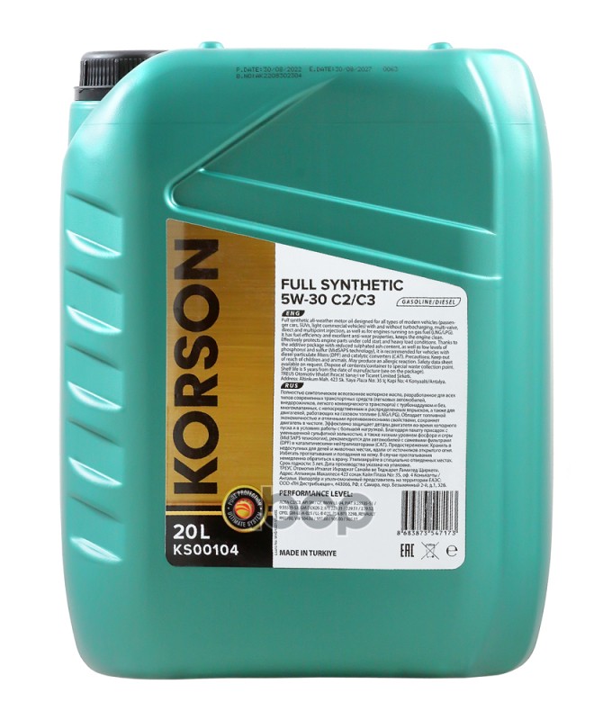 Korson 5W-30 Full Synthetic С2/C3 20Л (Синт. Мотор. Масло.)