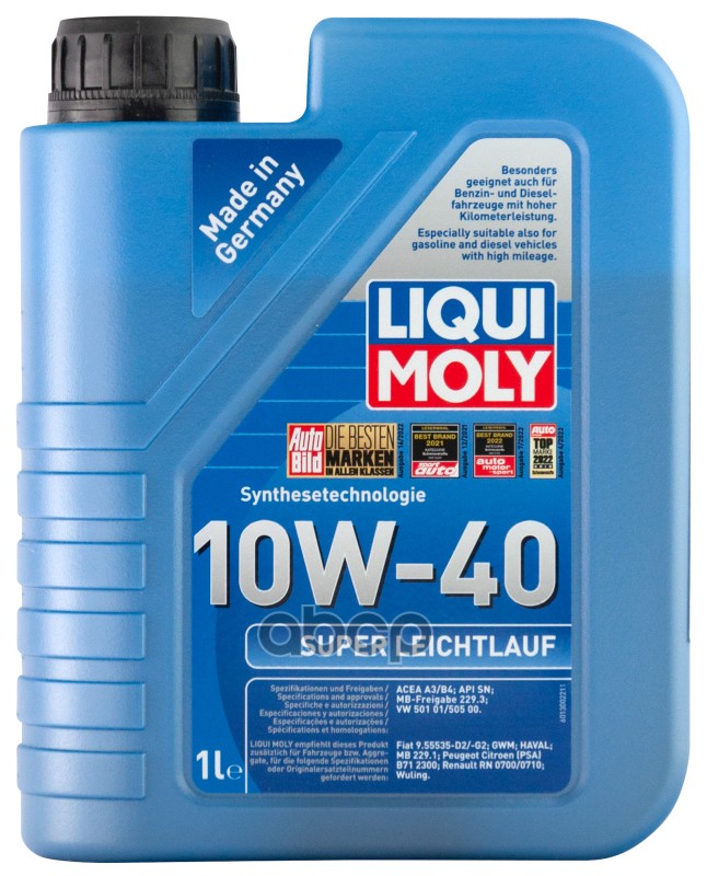 LIQUI MOLY 10W-40 Super Leichtlauf, Api Sl/Cf, 1Л (Нс-Синт.мотор.масло)
