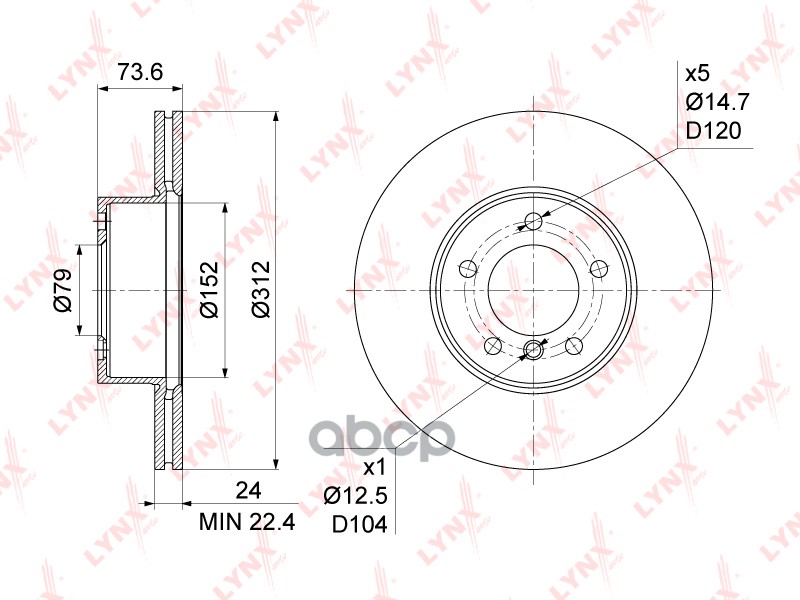Диск тормозной передний (312x24) BMW 1(F20 / 21) 2.0D-2.5 11> / 3(E90-3 / F30-5) 2.0-3.0 05> / X1(E8 LYNXauto арт. bn-1005