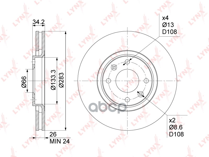 Диск тормозной передний (283x26) подходит для CITROEN Berlingo(MF/B9) 1.4-2.0D 00 / C3 I-II 1.0-1.6D 02 / C4 I-II 1.4-2.0D 04...