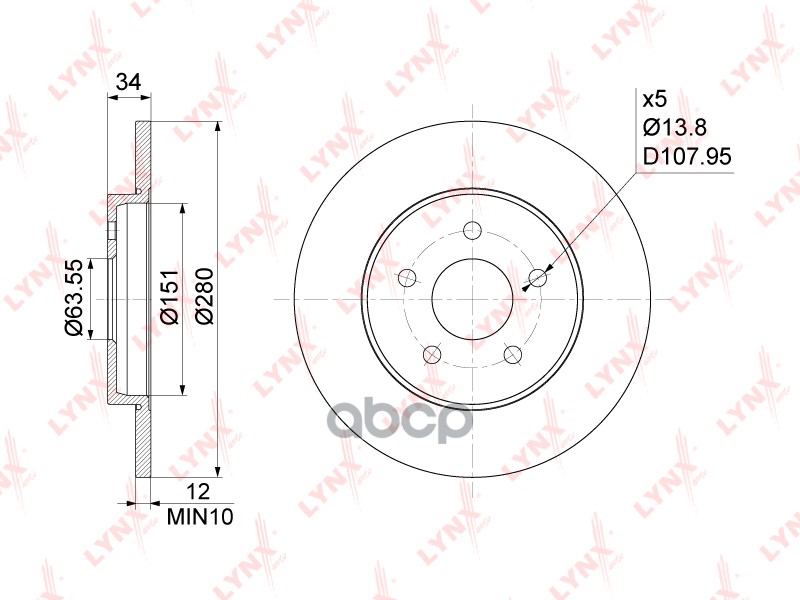 Диск тормозной FORD Mondeo III 1.8-3.0 00-07, JAGUAR X-Type 2.0D- LYNXauto BN-1019 LYNXauto арт. BN-1019