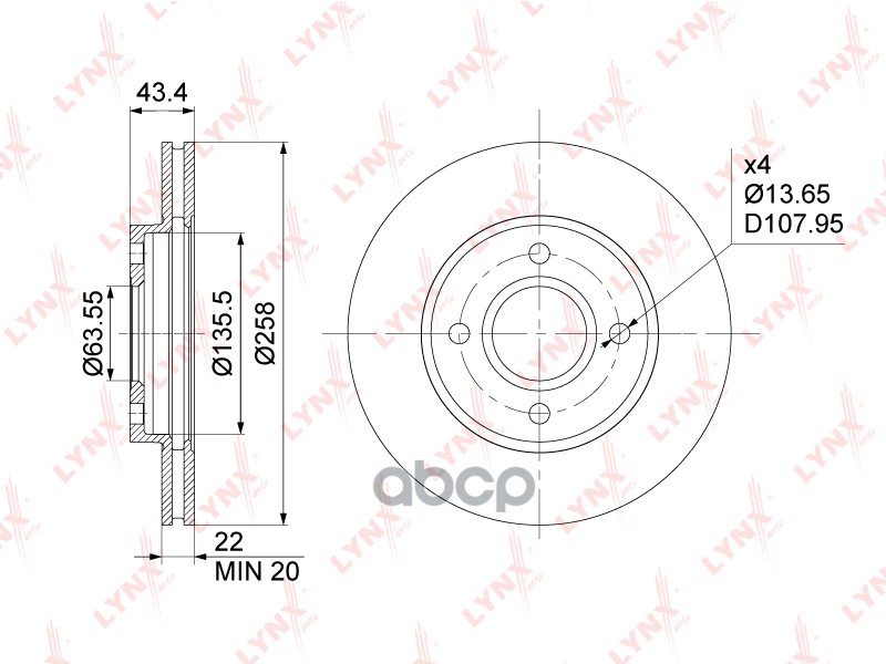 Диск тормозной передний (258x22) подходит для FORD Focus I 1.4-2.0 99-04 / Fiesta IV-V 1.0-1.6D 95-08 / Fusion 1.25-1.6D 02-1...